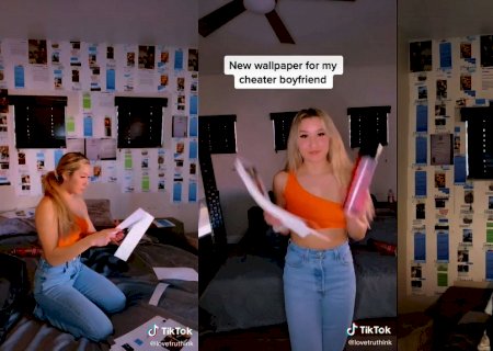 Influenciadora descobre traições do namorado e cria 'papel de parede' com conversas