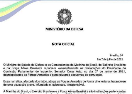 Ministério da Defesa diz que Aziz foi leviano ao associar militares a 'falcatrua'