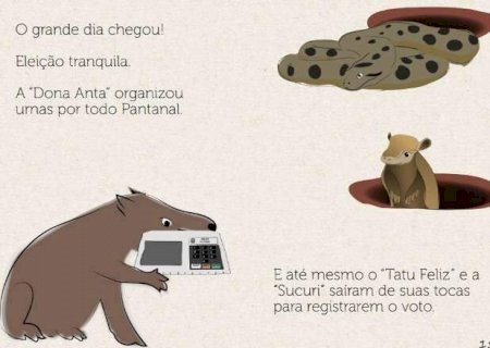 Elei&ccedil;&atilde;o da bicharada tem &lsquo;Dona Anta&rsquo; organizando urnas pra sucuri votar