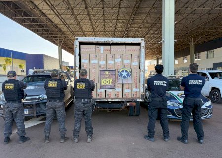 DOF e Receita Federal recuperam caminhão furtado e apreendem cigarros durante operação na fronteira
